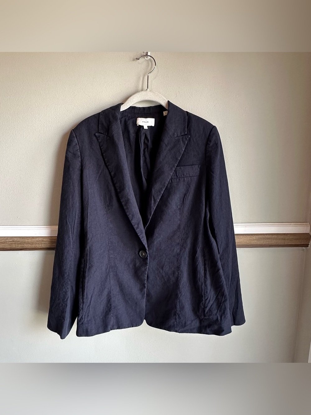 Vince Navy Blue Linen Blazer Jacket Lined Blazer Jacket Preppy​